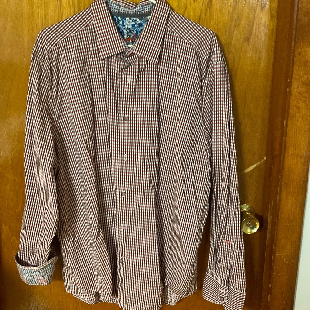 Robert Graham Casual Button Down Shirt 3XL Red/Black/ White with Geometric Cuff